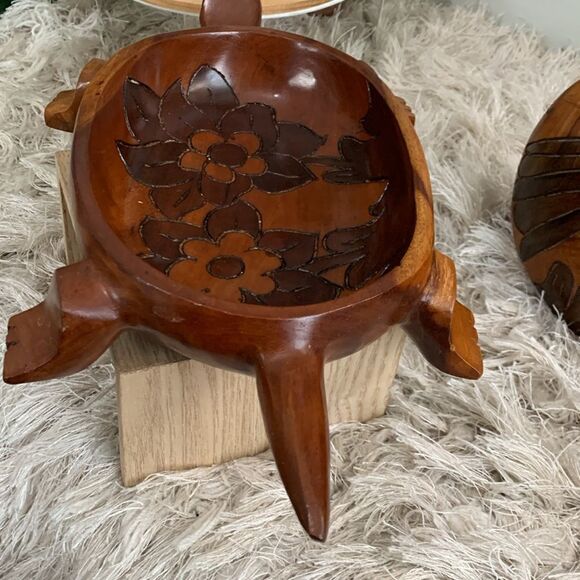 Vintage Decorative Hand Carved Wooden Large Turtle Tortoise Trinket Box W/Lid - Picture 9 of 16